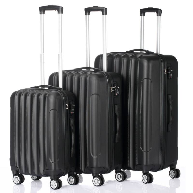 3-Pcs Luggage Sets, Trunk Set, ABS Lightweight Suitcase Sets with TSA Lock & Spinner Wheels, 20in/24in/28in - Black