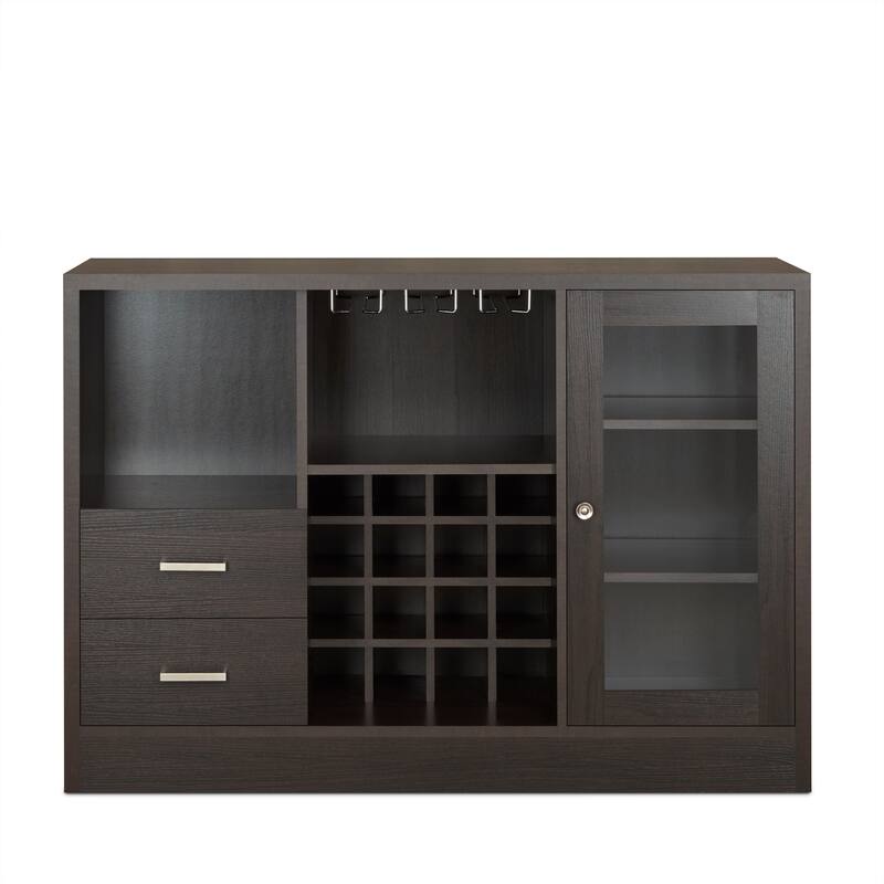 Sophisticated Espresso Finish Wine Cabinet with Versatile Storage Options