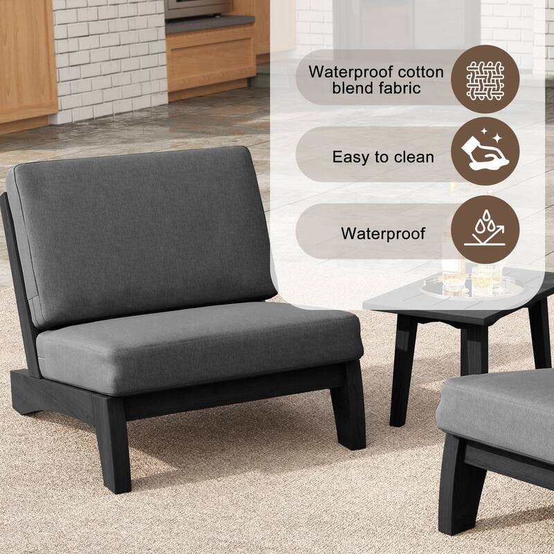 4 Set Outdoor Patio Teak Wood Club Chairs Loveseat with Coffee Table