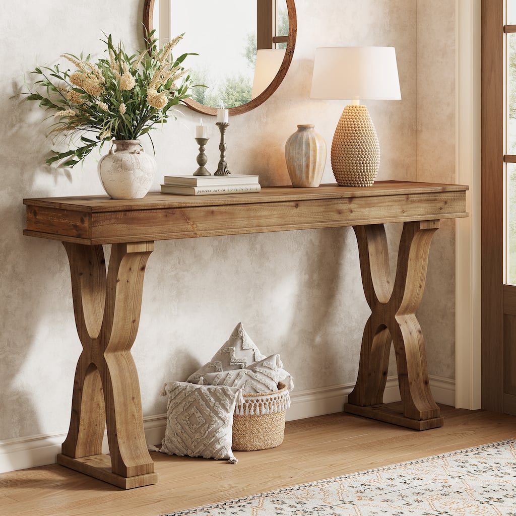 Farmhouse Solid Wood Console Table, 63-Inch Narrow Entryway Table
