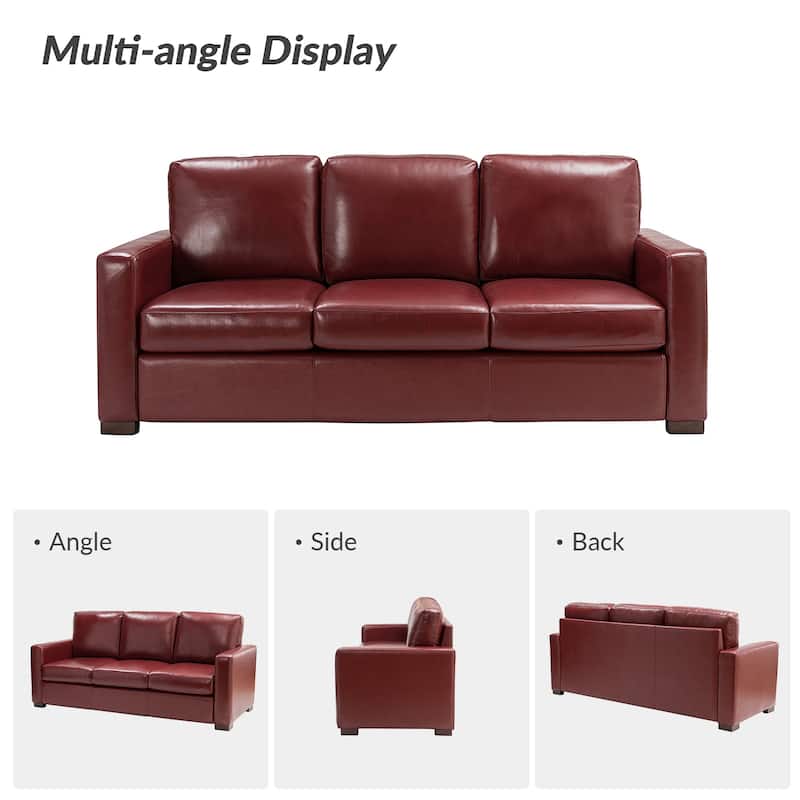 Ernando 83.46" Wide Genuine Leather Sofa with Squared Arms and Pillows