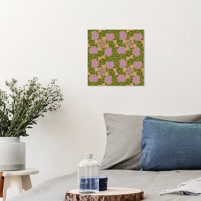 Wynwood Studio Canvas Floral and Botanical Malvas Pattern Purple and Army Green Modern & Contemporary Wall Art Canvas Print