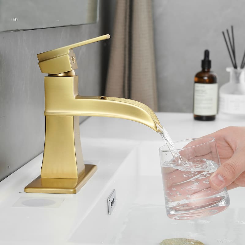 Single-handle Bathroom Waterfall Sink Faucet with Drain and Deckplate