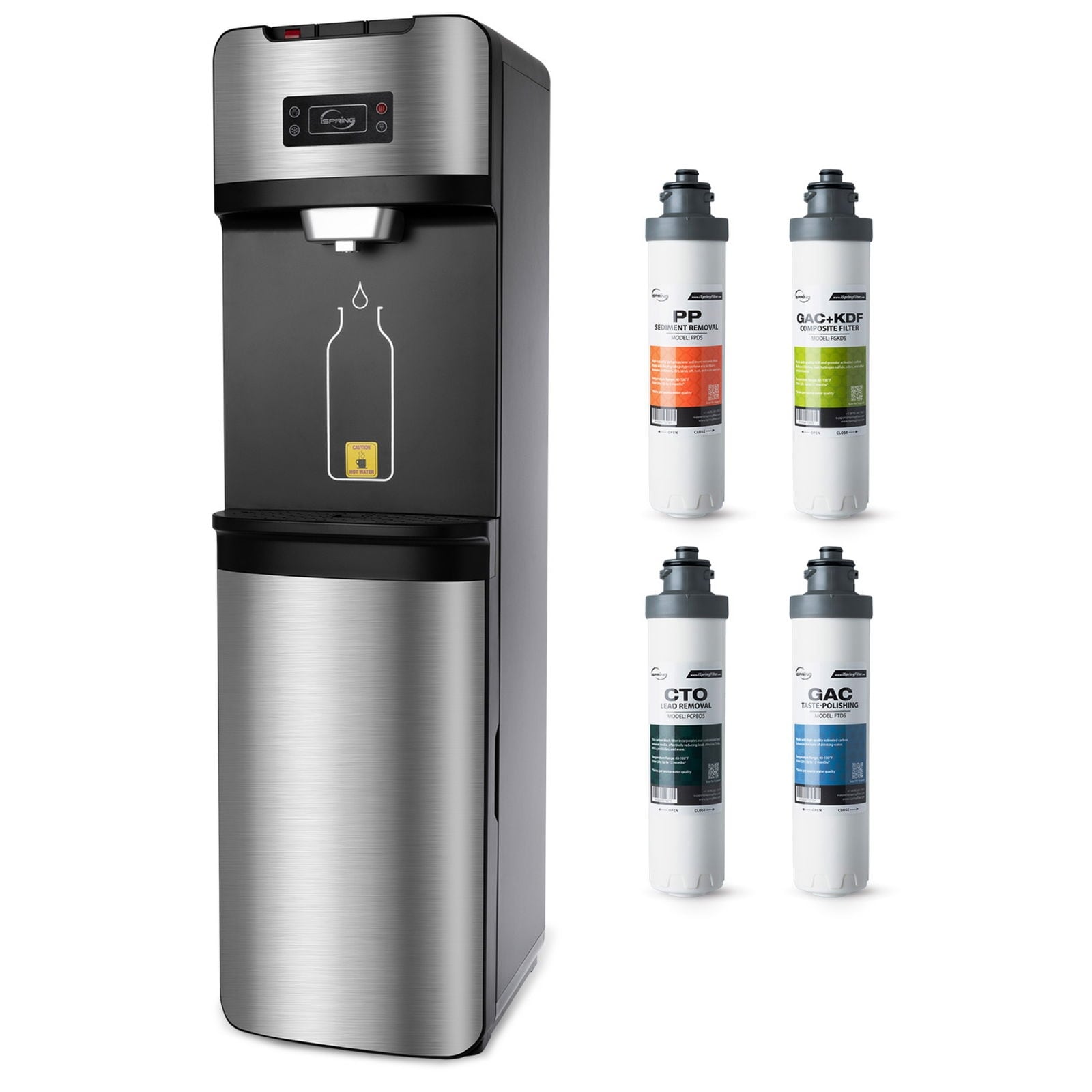 iSpring DS4S-PB Bottleless Water Dispenser with 4-Stage Filtration, SGS-Tested 99% of Lead Removal - Hot, Cold, Room Temp