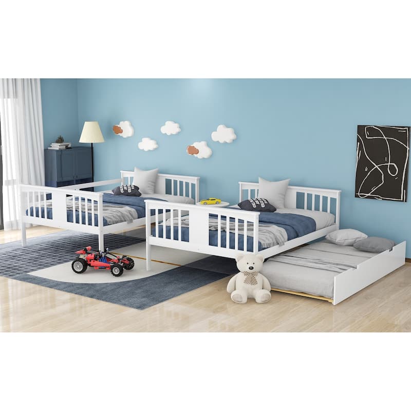 Full-Over-Full Bunk Bed with Trundle, Space-Saving Design for Sleepovers
