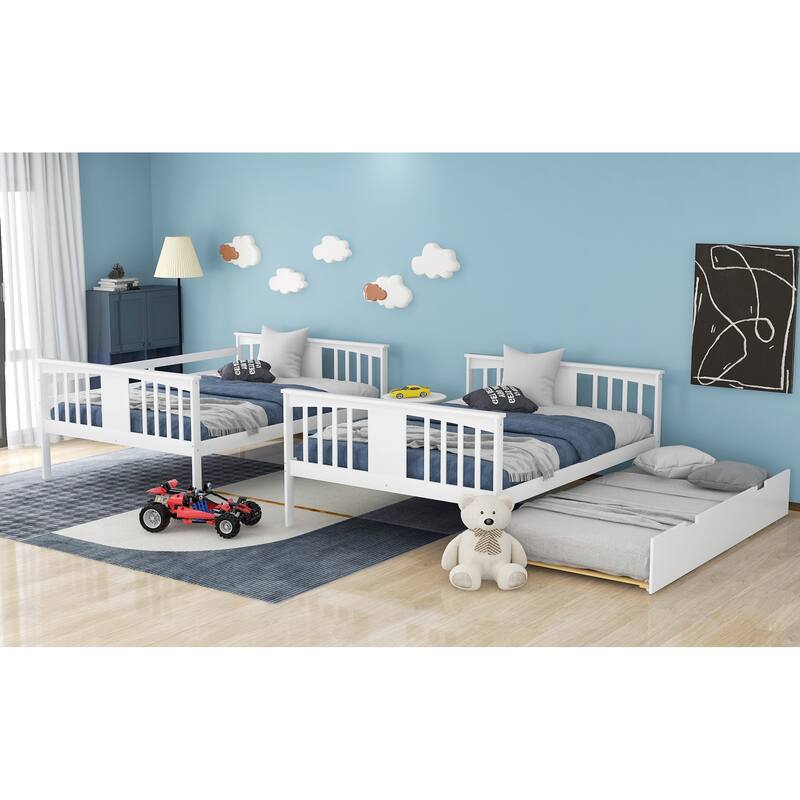 Mission & Craftsman Full over Full Wood Bunk Bed with Twin Trundle and Ladder, Sleepover Guest