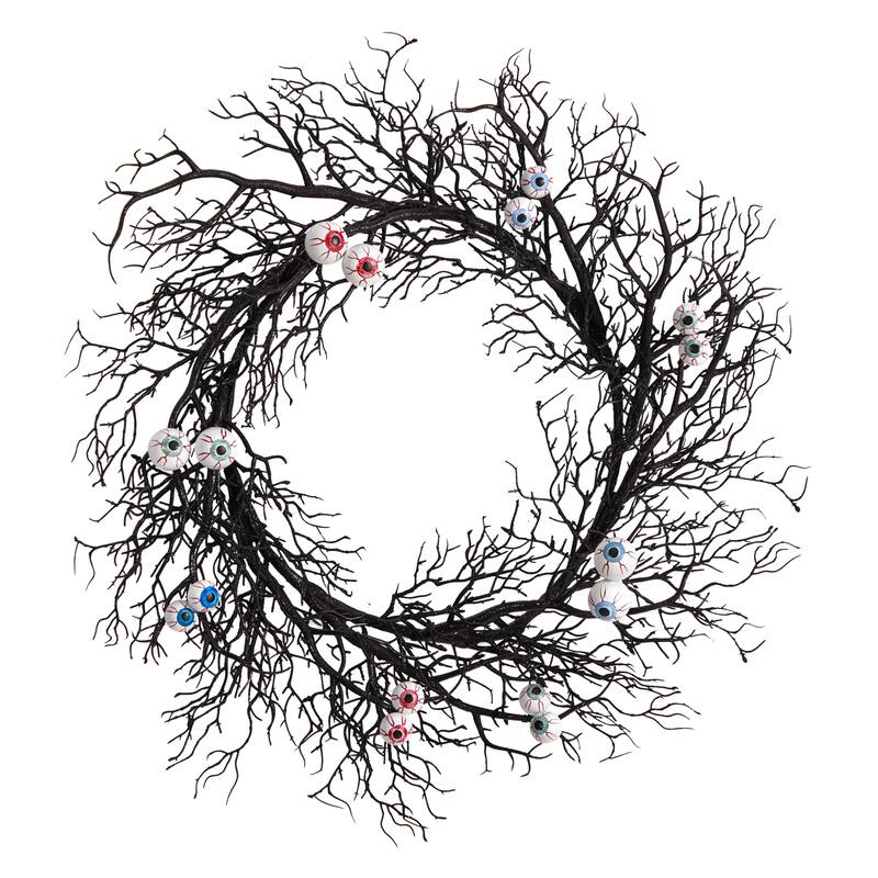 Gazing Eyeballs Halloween Twig Wreath, 30-Inch, Unlit