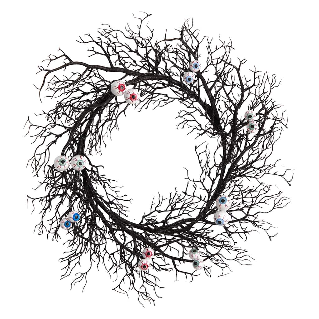Gazing Eyeballs Halloween Twig Wreath, 30-Inch, Unlit