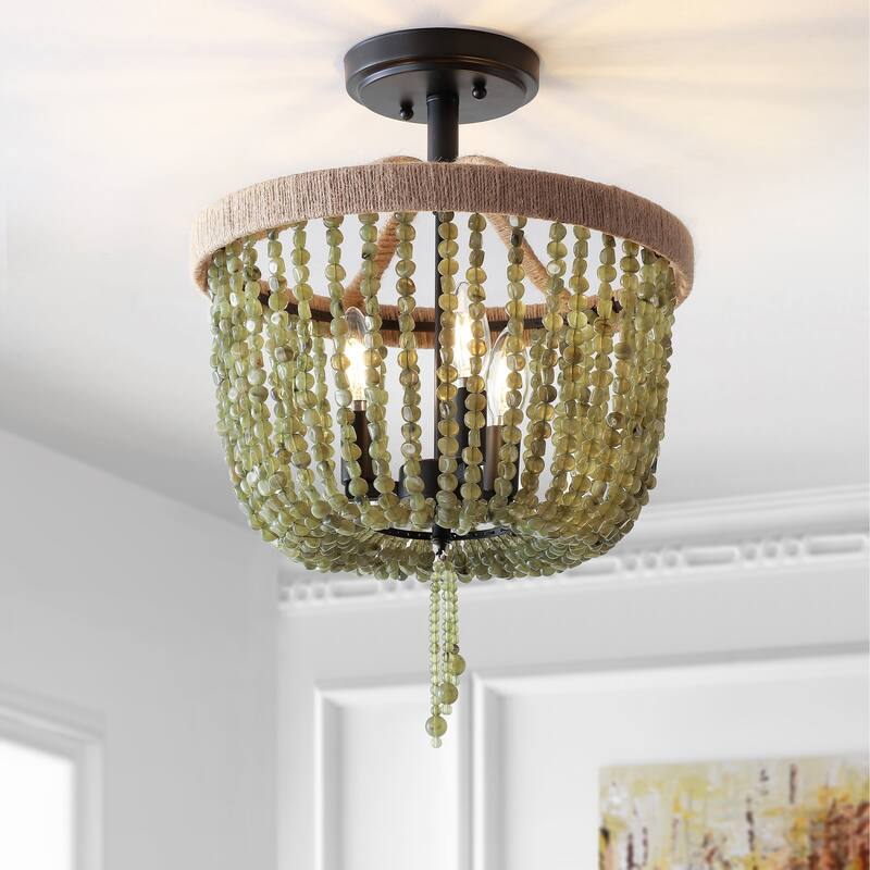SAFAVIEH Lighting Guliz Flush Mount - Black - 14" x 14" x 20" - 14" x 14" x 20" - Green/Black - 14Wx14Dx20H