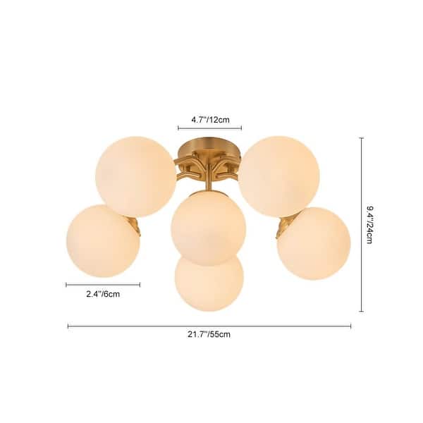 dimension image slide 2 of 5, Modern 11-Light Frosted Glass Globe Wavy Arm Sputnik Semi-flush Mount