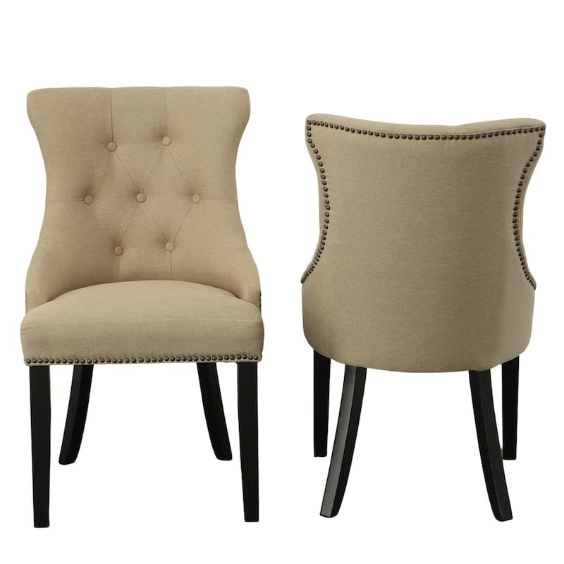 Armless Upholstered Tufted Back Dining Chair - 35" - Cream - Set of 2