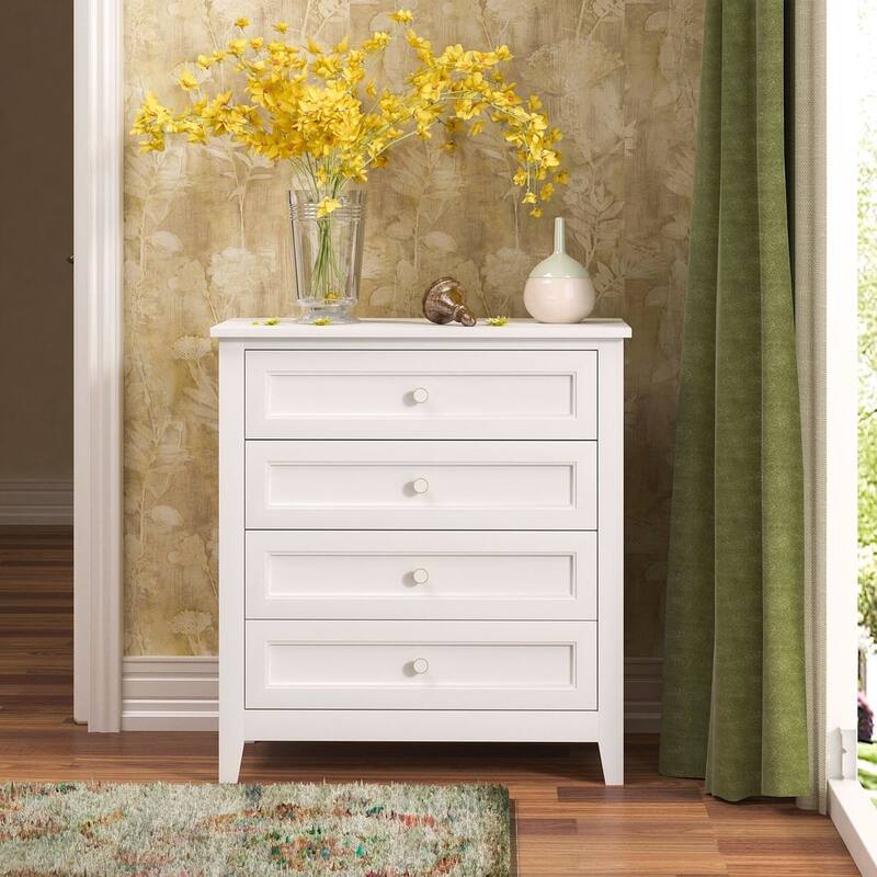 Modern Solid Wood Drawer Dresser with Retro Round Handles - White - 4-drawer