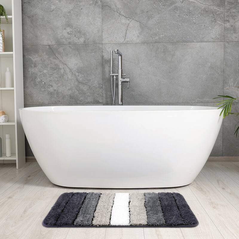 Grey Bathroom Rug, Soft Bath Mat Non Slip Ultra Water Absorbent Bath Carpet Quick Dry Bathroom Floor Mat