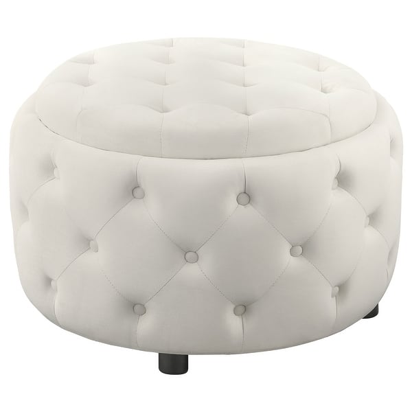 slide 2 of 7, Angelina Round Upholstered Storage Ottoman Pearl