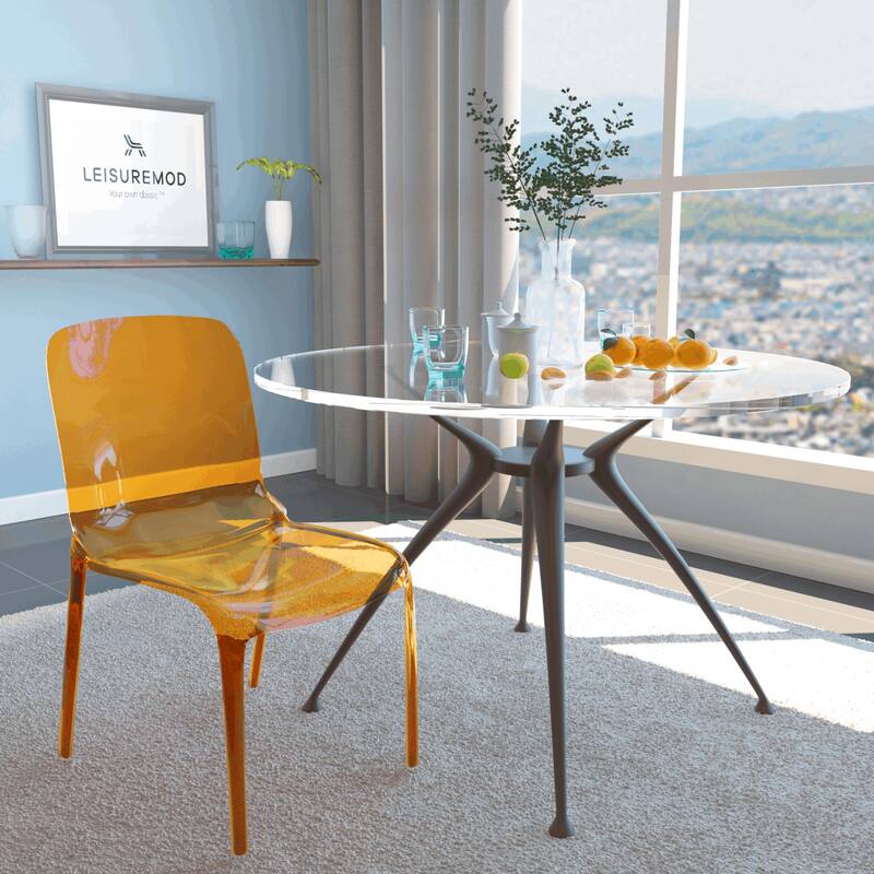 Stackable Acrylic Dining Chair Modern Full Back Transparent Accent Side Chair - Height 32.25", Width 20.5", Depth 21".