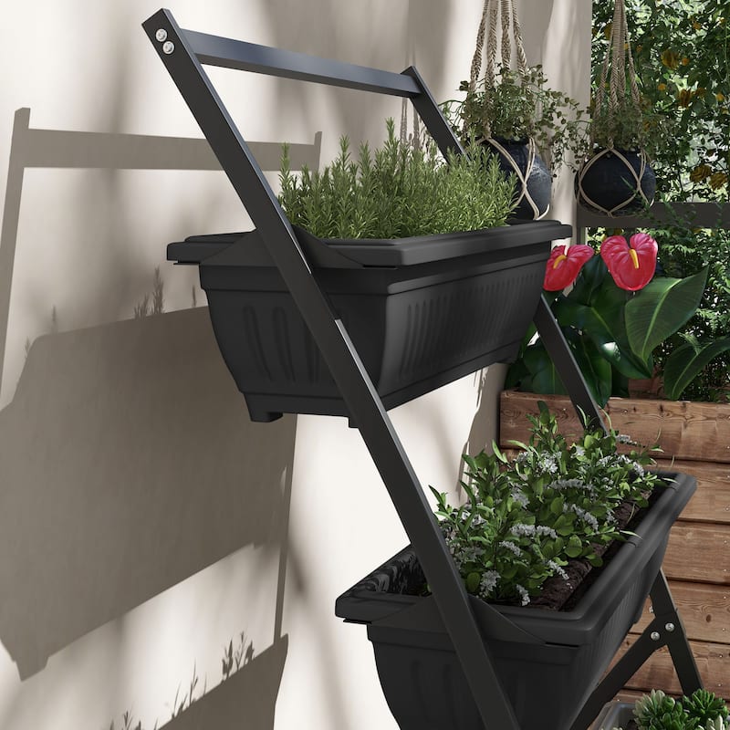 Outsunny Raised Garden Bed, 4 Tier Vertical Garden Planter Set for Indoor or Outdoor, 4 Outdoor Planter Boxes with Stand