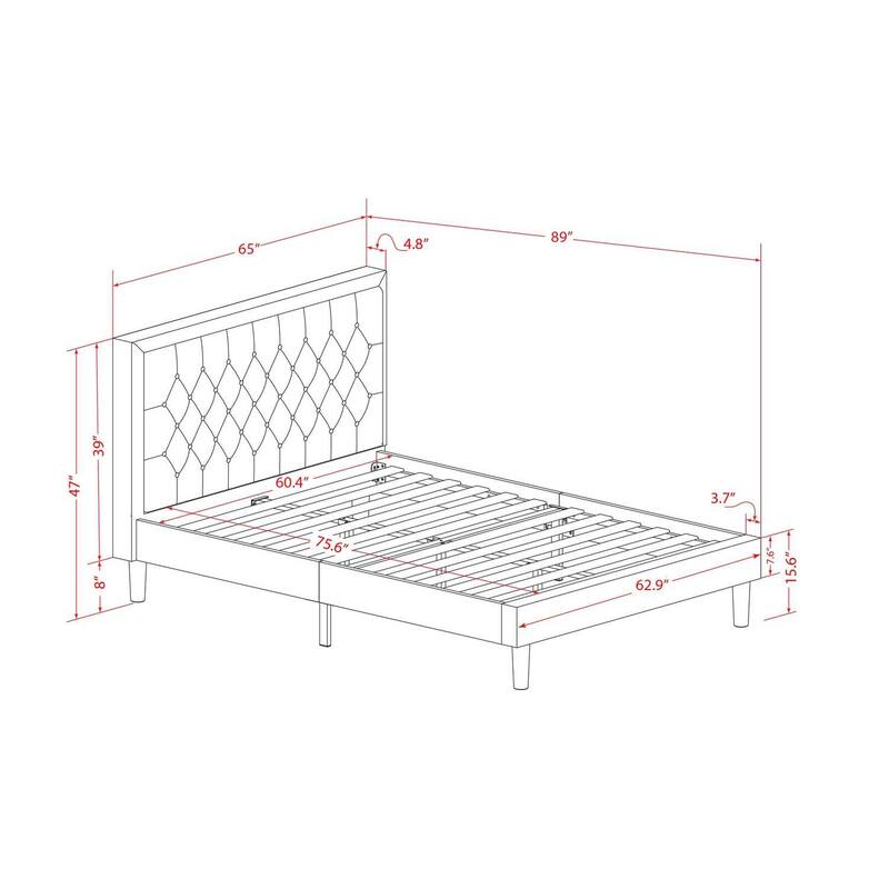 Queen Bed Frame Upholstered Linen Headboard - Modern Platform Bed with Black Legs