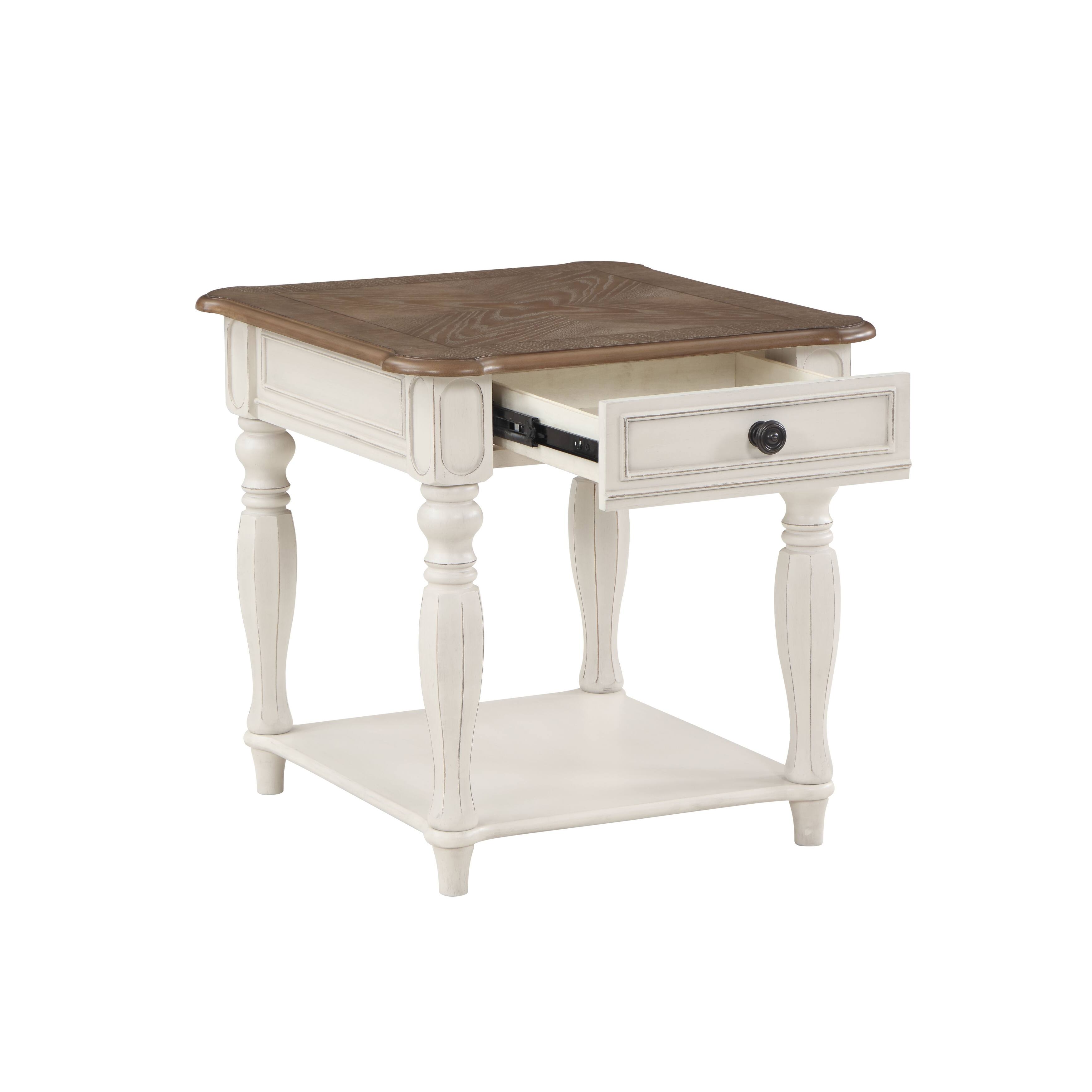 Vintage Style End Table In Oak & antique White Finish with Roman Column Legs Bed Bath & Beyond