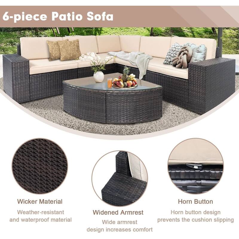 SUNCROWN Outdoor 6-piece Rattan Sectional Sofa Set