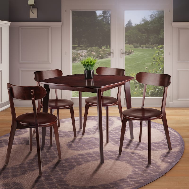 Dining Table with H-Leg Chairs, Walnut - 5pcs