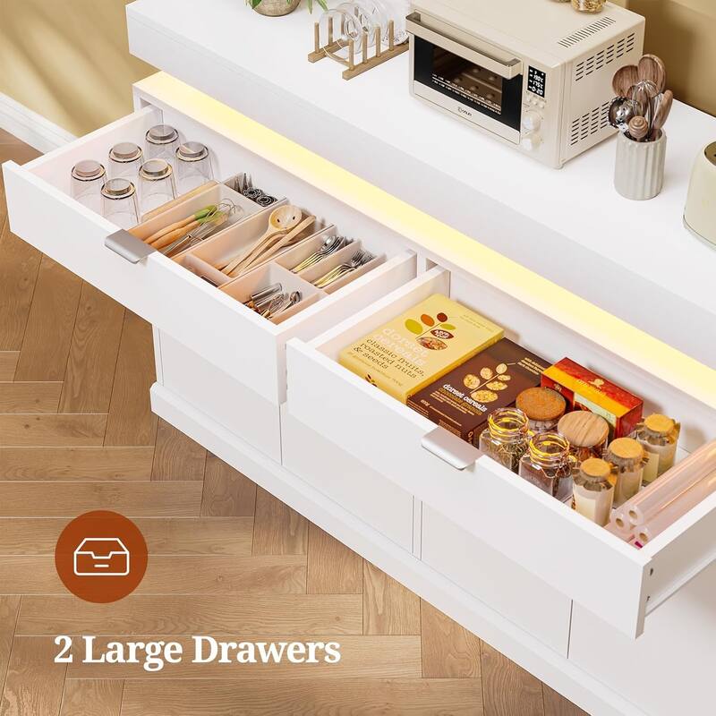 Buffet Sideboard Cabinet with LED Light and Charging Station Credenza