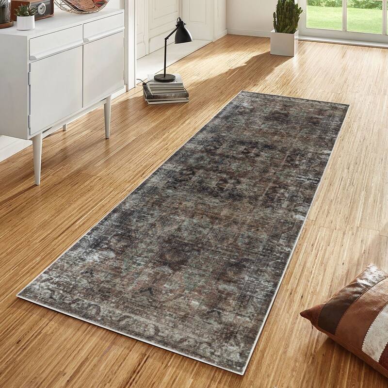 Machine Washable Collection Grey/Tan/Beige Medallion Area Rug
