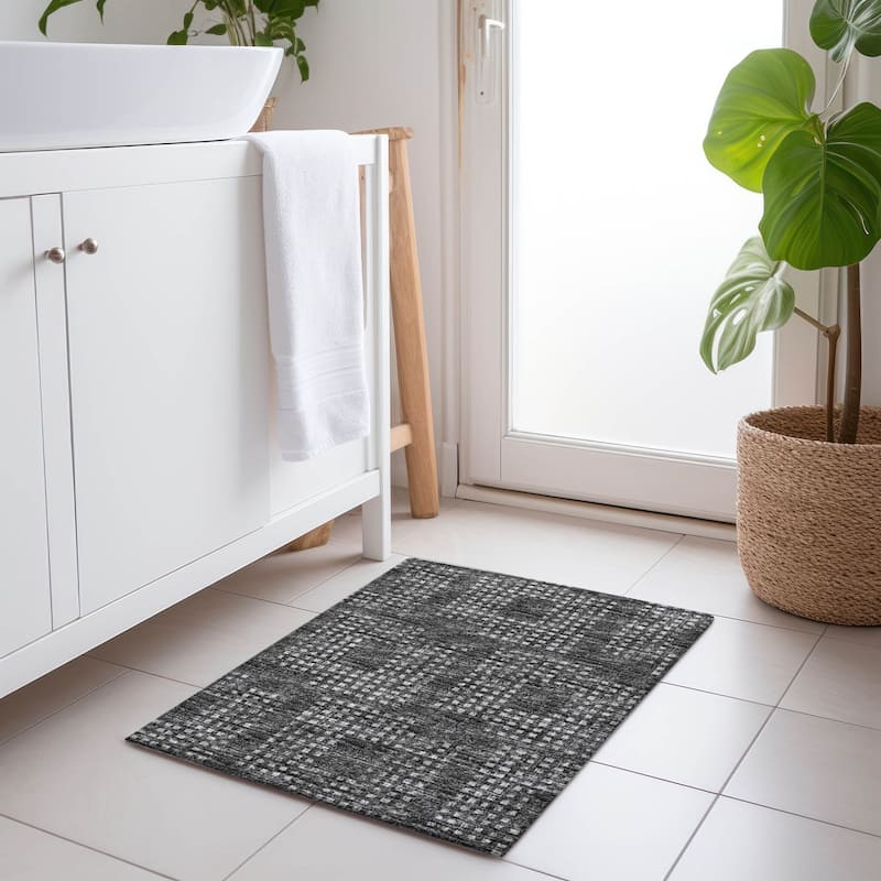 Premium Washable Super Soft Modern Houndstooth Mayfield Rug - Black - 1' 8" x 2' 6" - Rectangle