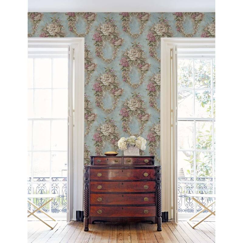 Seabrook Designs Euclid Floral Frame Unpasted Wallpaper - 27 in. W x 27 ft. L bolt 60.75 sq. ft.