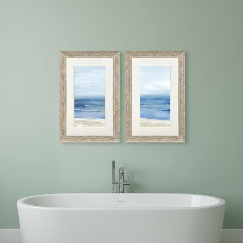 HomeRoots Set Of Two Beach Landscape Distressed White Framed Wall Art - 22.00 in. x 34.00 in. x 2.00 in.