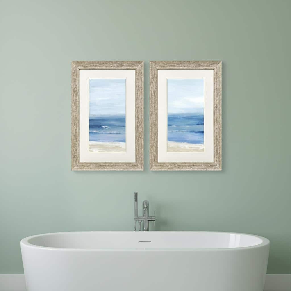 HomeRoots Set Of Two Beach Landscape Distressed White Framed Wall Art