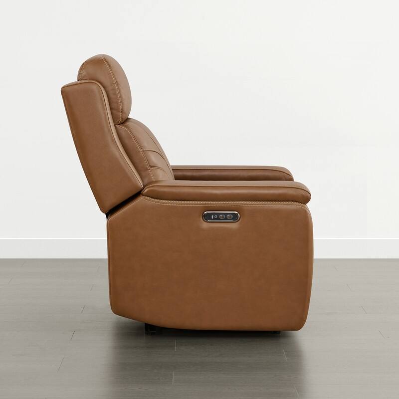 Spruce & Spring Dual Motors Genuine Leather Power Lay Flat Recliner with Power Headrest