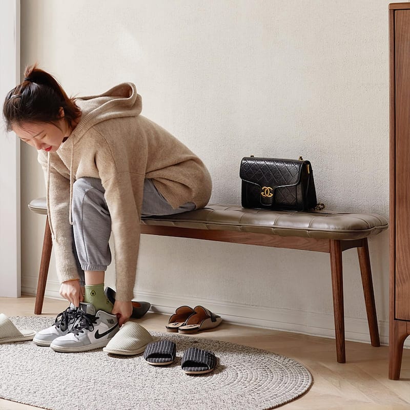 GDFStudio - Belvidere Modern FAS-Grade Solid Oak Wood Dining Bench with Leather Cushion & High-Density Soft Sponge Filling