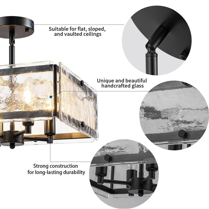 Starsky 4-light 14'' Glass Caged Ceiling Light Round/Square/Rectangle Semi Flush Mount