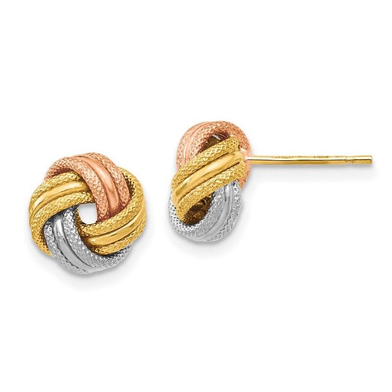Curata 14k Tri-Color Gold Textured 9mm Love Knot Post Earrings