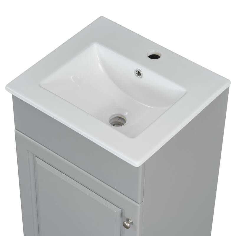 18" Bathroom Vanity w/Undermount Ceramic Sink, Free Standing Storage Vanity Cabinet with Soft Closing Door and Adjustable Shelf