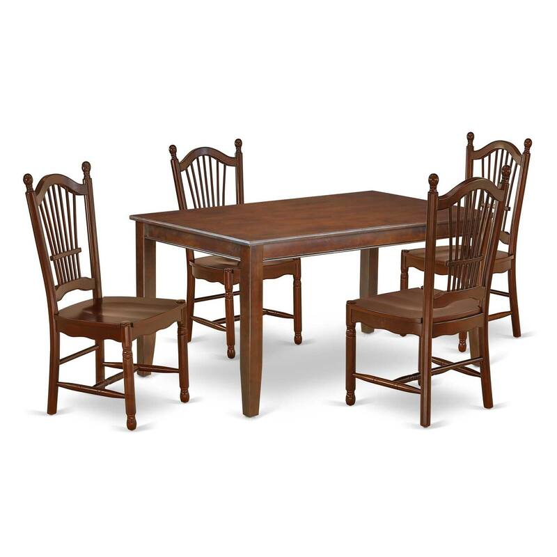 HomeStock 5-Piece Rectangle Mahogany Finish Solid Wood Top Dining Table with 4 Chairs