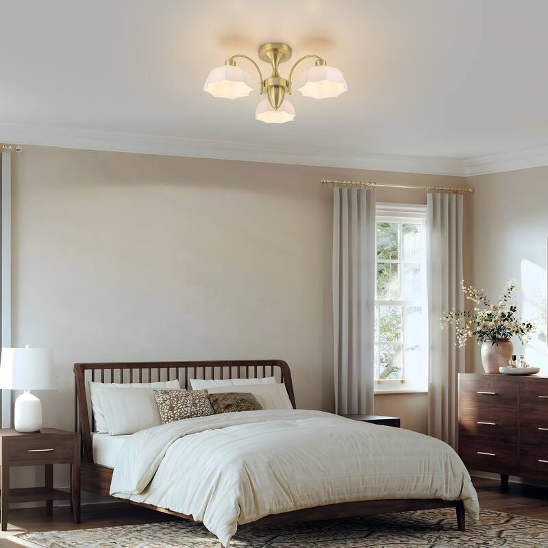 Starsky 3-Light Transitional Flush Mount with Opal Glass Shades - Gold