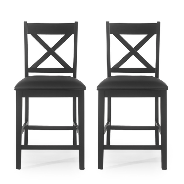 Emory Farmhouse Upholstered Wood Counter Stools Set of 2 by