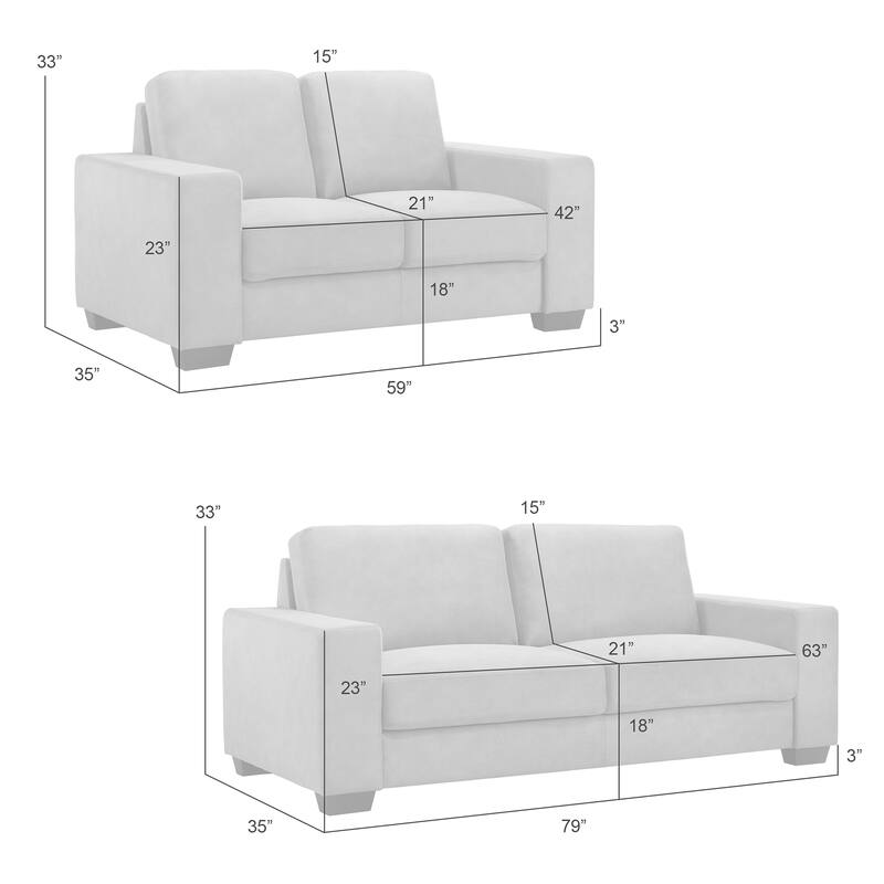 Yvonne Modern Sofa, Loveseat, Living Room Set, Upholstered Couch with Removable Cushions