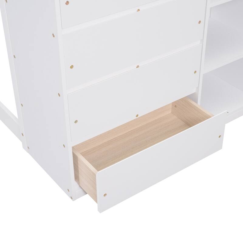 Twin over Twin Bunk Bed with 4 Drawers and 3 Shelves