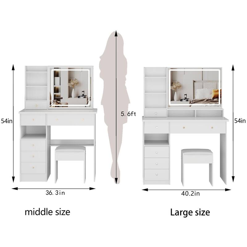 41" Large SizeVanity Table with Cushioned Stool