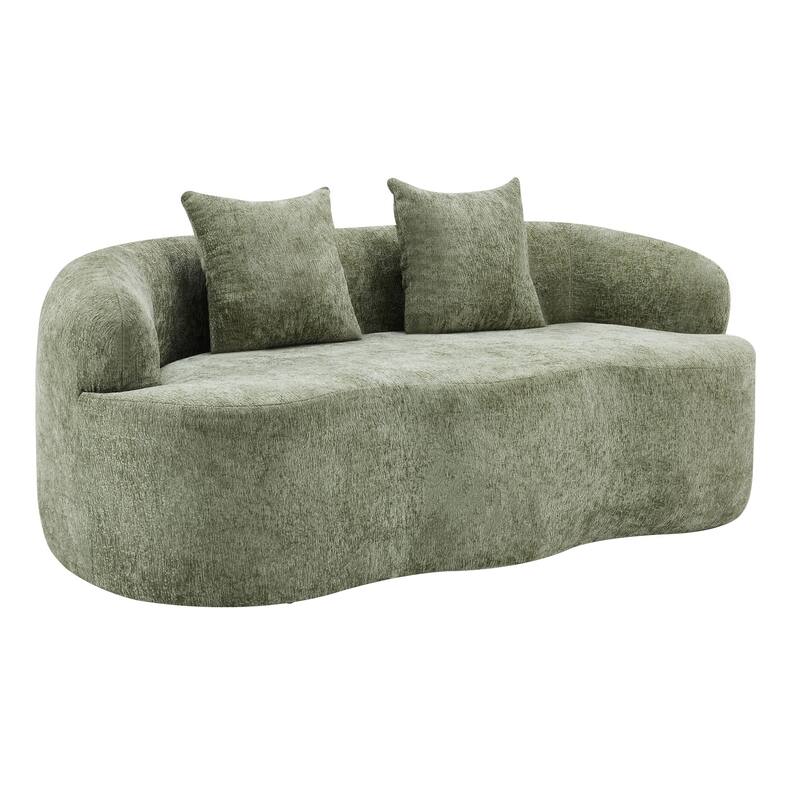 Roomfitters Green Curved Loveseat Sofa with Round Armrest, Compression Couch with 2 Pillows for Living Room & Bedroom