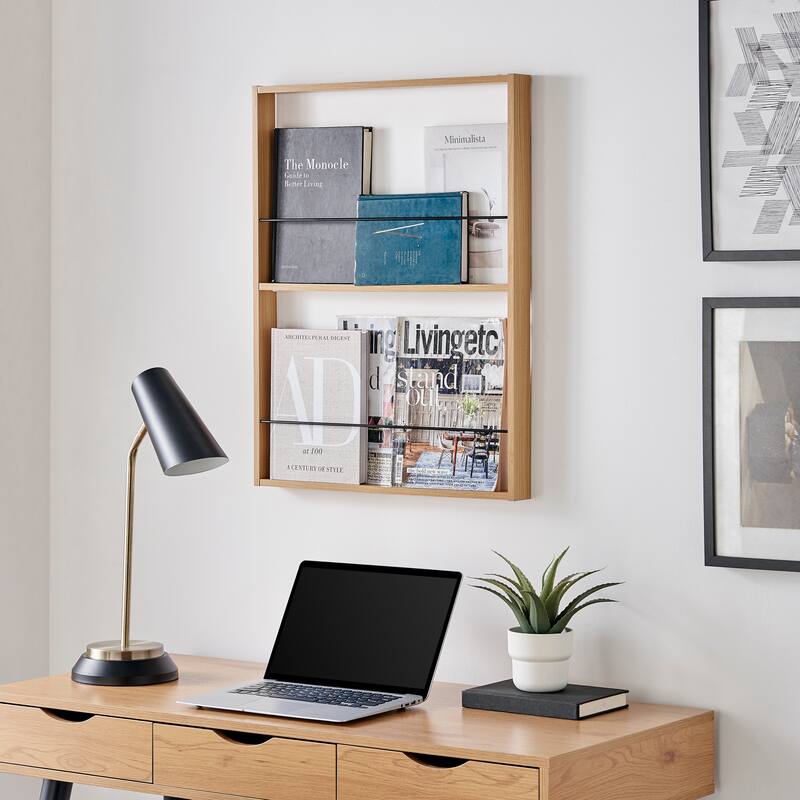 Danya B. Steiner Beech Square Modern 2-Tier Kids Wall Mounted Bookshelf with Contrasting Black Rods