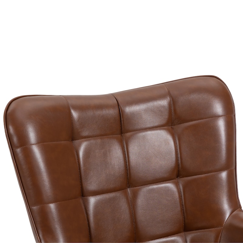 Vintage Wingback Chair Tufted Button PU Leather Accent Chair