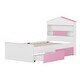 preview thumbnail 16 of 17, House-Shaped Storage Headboard Bed Frame, Wood Platform Bed with 2 Pull-out Storage Drawers, Kids Panel Bed