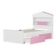 preview thumbnail 14 of 16, Twin Size House-Shaped Wooden Bed with Storage Shelf on the Headboard, Built-in Two Storage Drawers, Brown