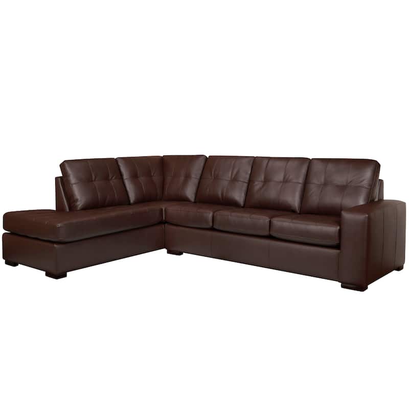 Liam Top Grain Leather Tufted Sectional Chaise Sofa - Chestnut Brown - Left Facing