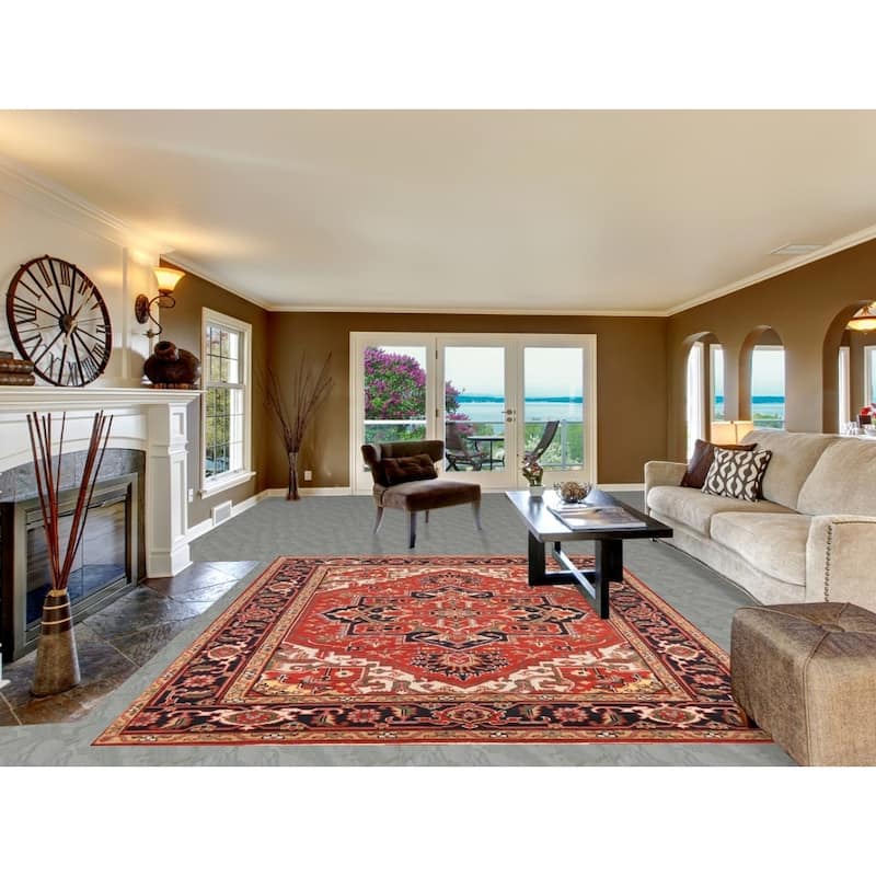 Hand Knotted Oriental 100% Wool Carpet Traditional Medallion Red Heriz (serapi) Area Rug - 10' 4'' X 7' 9''