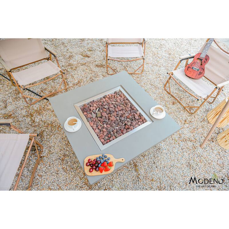 Modeno Westport 50,000 BTU Light Grey Concrete Natural Gas Fire Table with Lava Rocks & Cover - 34 x 34 x 14