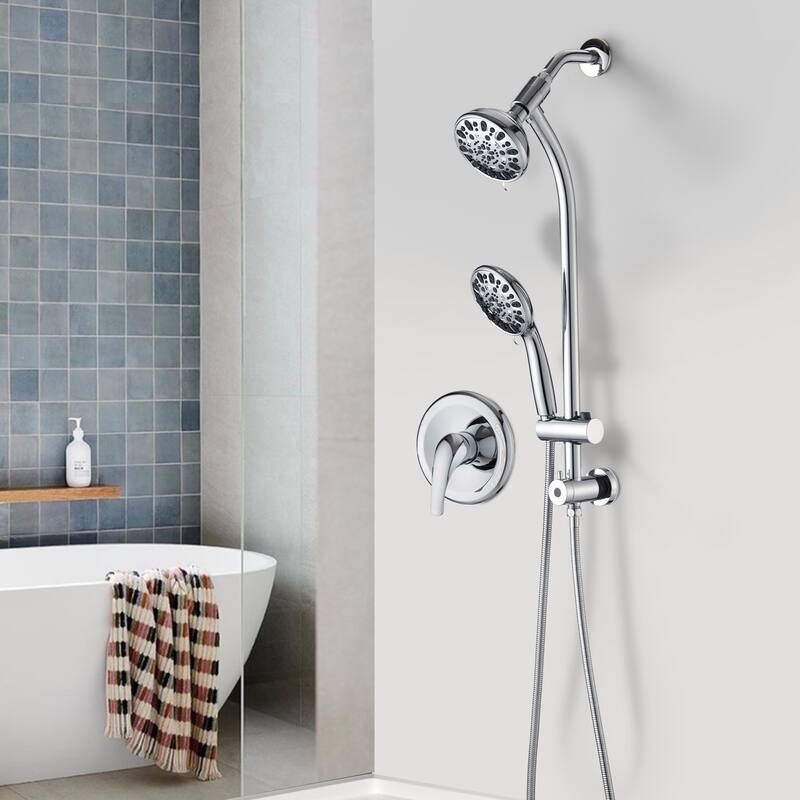YASINU Drill-Free Slide Bar Combo Rain Showerhead Dual Shower Head Spa System with Valve